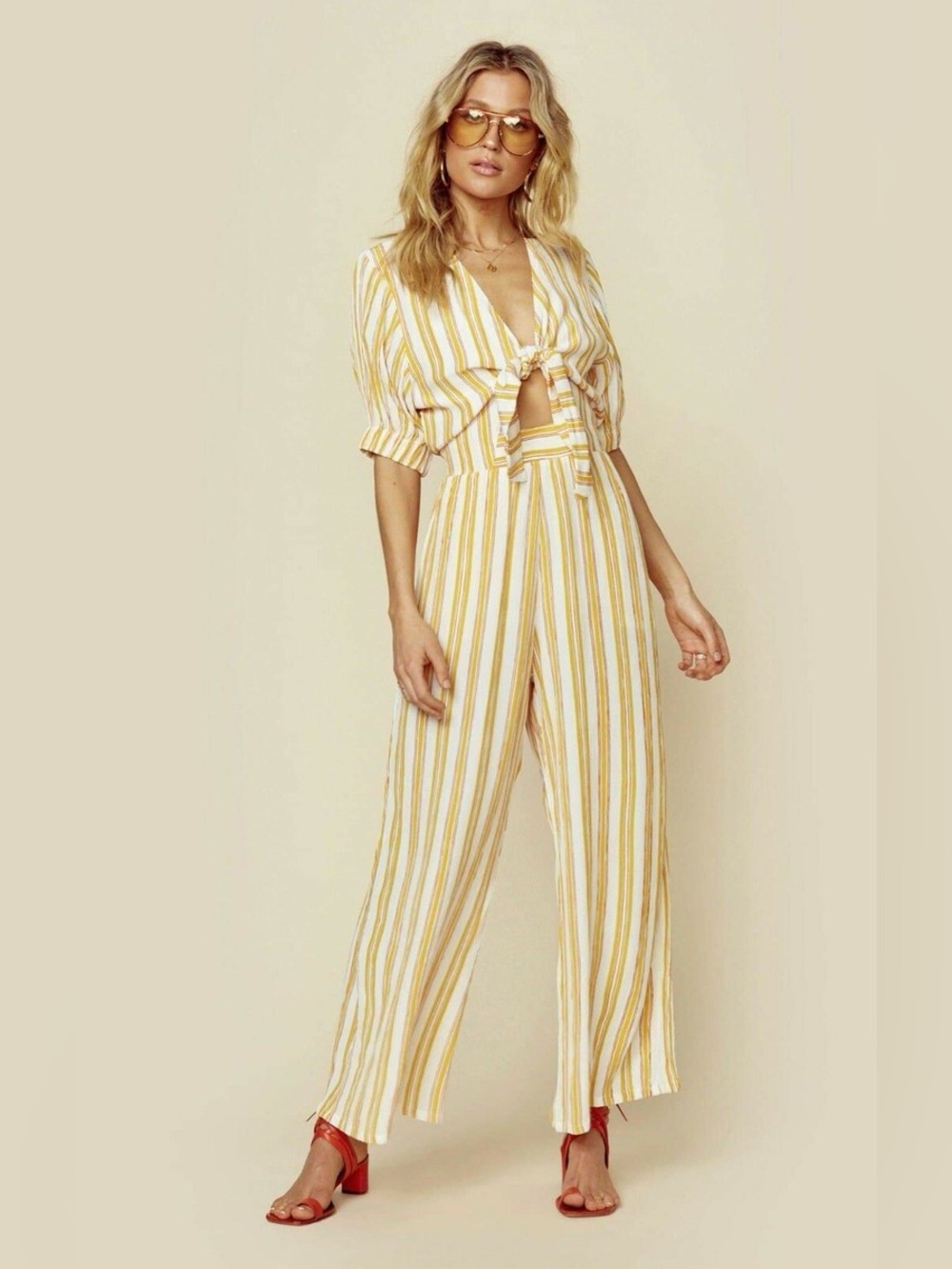 Faithful The Brand Azure Stripe Matese Jumpsuit Size 4